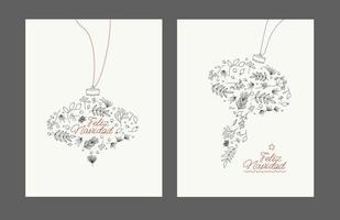 Christmas Postcard on a Spanish language. feliz navidad Xmas tree bauble for postcard and invitation. vector