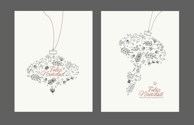 Christmas Postcard on a Spanish language. feliz navidad Xmas tree bauble for postcard and invitation.