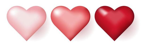 Conjunto de iconos de corazones rosas 3D. tarjeta de feliz día de san valentín. símbolo de amor. elemento de diseño de banner de San Valentín. pegatinas vector
