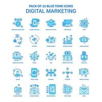 paquete de iconos de tono azul de marketing digital 25 conjuntos de iconos vector