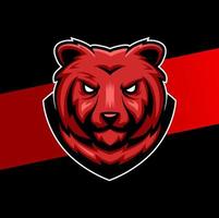 angry mad bear head logo mascot with shield label  for powerful e-sport and sport design vector