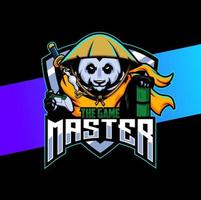 diseño de logotipo de esport de mascota panda con carácter de estilo maestro para jugadores y deportes vector