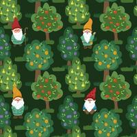 Gnomes in the orchard. vector pattern