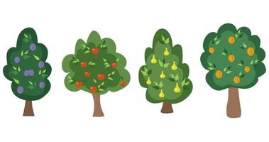 Fruit trees pear, apple, apricot, plum. vector elements