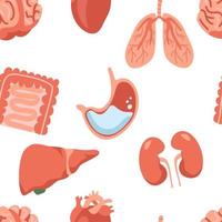 Human organs liver, lungs, kidneys, intestines, stomach, heart, cartoon style illustration. Seamless pattern. Vector illustration