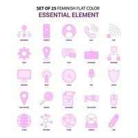 Set of 25 Feminish Essential Element Flat Color Pink Icon set vector