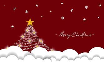 merry christmas background with christmas tree ornaments and clouds vector