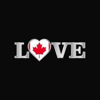 tipografía de amor con vector de diseño de bandera de canadá