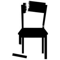 Vector illustration of a broken chair on a white background. The wood is rotten, broken and brittle.