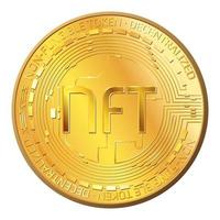 Detailed gold coin NFT non fungible token isolated on white. Pay for unique collectibles in games or art. Vector illustration.