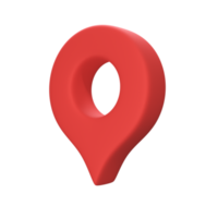 Red pin for pointing the destination on the map. 3d illustration png