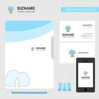 Uploading on cloud Business Logo File Cover Visiting Card and Mobile App Design Vector Illustration