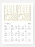 Calendar 2023 template with geometric art deco. 2023 Calendar Week starts on sunday. Vector illustration.