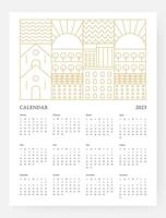 Calendar 2023 template with geometric art deco. 2023 Calendar Week starts on sunday. Vector illustration.