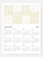 Calendar 2023 template with geometric art deco. 2023 Calendar Week starts on sunday. Vector illustration.