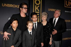 LOS ANGELES, DEC 15 - Brad Pitt, Pax Thien Jolie-Pitt, Shiloh Nouvel Jolie-Pitt, Maddox Jolie-Pitt, Jane Pitt, and William Pitt at the Unbroken , Los Angeles Premiere at the Dolby Theater on December 15, 2014 in Los Angeles, CA photo