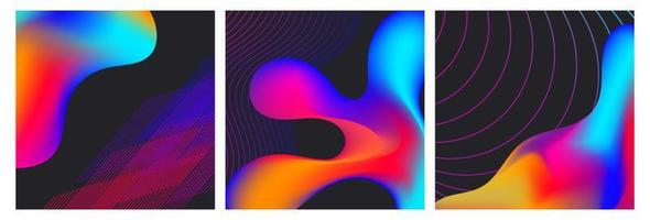 Set abstract background the trendy holographic fluid style. Neon blue, pink, yellow, purple gradients in minimal design. Square banner for social media posts, web, email promotion, brochures, flyers,