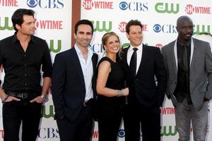 LOS ANGELES, AUG 3 - Kristoffer Polaha, Nestor Carbonell, Sarah Michelle Geller, Ioan Gruffudd, Mike Colter arriving at the CBS TCA Summer 2011 All Star Party at Robinson May Parking Garage on August 3, 2011 in Beverly Hills, CA photo