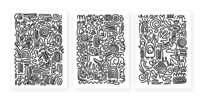 conjunto de patrones de impresión modernos con líneas de trazo de pincel elegantes minimalistas abstractas y línea de color negro. fondo de garabato infantil simple. estilo garabato. vector. vector