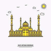 NUR ASTANA MOSQUE Monument Poster Template World Travel Yellow illustration Background in Line Style with beauture nature Scene vector