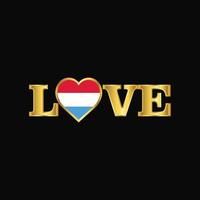 tipografía de amor dorado vector de diseño de bandera de luxemburgo