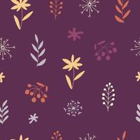 Seamless pattern with abstract plants on dark purple background. vector