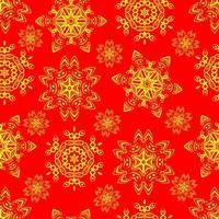 Seamless pattern with yellow christmas snowflakes on red background. vector