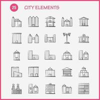 elementos de la ciudad iconos dibujados a mano establecidos para infografías kit uxui móvil y diseño de impresión incluyen edificio de torre edificios de oficinas de la ciudad torre ciudad oficina eps 10 vector