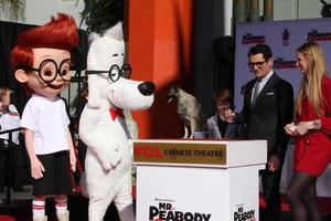 LOS ANGELES, FEB 14 - Sherman, Mr Peabody, Max Charles, Ty Burrell at the Mr Peabody honored with Pawprints in Cement at TCL Chinese Theater on February 14, 2014 in Los Angeles, CA photo