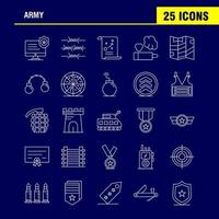 Army Line Icons Set For Infographics Mobile UXUI Kit And Print Design Include Monitor Badge Enforcement Law Army Barbed Wire French Icon Set Vector