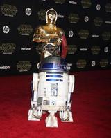 LOS ANGELES, DEC 14 - R2-D2, C-3PO at the Star Wars - The Force Awakens World Premiere at the Hollywood and Highland on December 14, 2015 in Los Angeles, CA photo