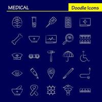 conjunto de iconos médicos dibujados a mano para infografías, kit uxui móvil y diseño de impresión, incluye caja de primeros auxilios de laboratorio médico de ciencia de adn, vector médico eps 10