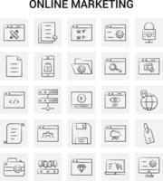 25 conjunto de iconos de marketing en línea dibujados a mano fondo gris garabato vectorial vector