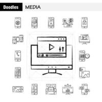 icono dibujado a mano de medios para impresión web y kit de uxui móvil, como el vector de paquete de pictogramas de correo de teléfono móvil de internet de mundo celular móvil