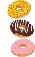 Chocolate Donut vector set isolated on background. Donut collection. Sweet sugar icing donuts. break time with whitedonuts top view. Cute Pastel donuts Sweet summer desserts