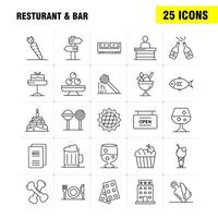 icono de línea de restaurante y bar para impresión web y kit de uxui móvil, como dirección de navegación, tablero de letreros, tablero de hotel, letrero abierto, paquete de pictogramas, vector