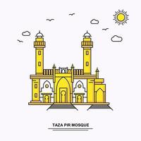 TAZA PIR MOSQUE Monument Poster Template World Travel Yellow illustration Background in Line Style with beauture nature Scene vector