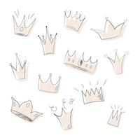 doodle crowns set vector