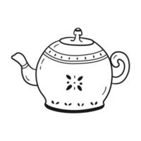 Black linear ceramic teapot. Cute rustic tea pot in doodle style. Vector illustration isolated on white background