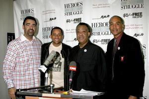 Danny Blakewell Jr, Hill Harper, Rev  Al Sharpton, and Phill WilsonThe Black AIDS Institue Press ConferenceKJLHIngelwood, CAFebruary 7, 20082008 Kathy Hutchins   Hutchins Photo