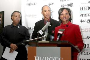 Rev  Al Sharpton, Phill Wilson, and Potter House RepresentativeThe Black AIDS Institue Press ConferenceKJLHIngelwood, CAFebruary 7, 20082008 Kathy Hutchins   Hutchins Photo