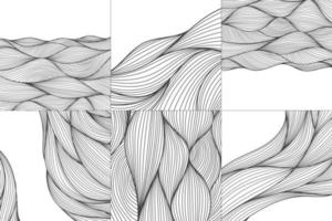 Vector set of hand drawn sketch wavy patterns, organic backgrounds. Black and white hair waves. Japanese textures, doodle stripes