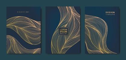 Vector japanese wave patterns with abstract art background. Water surface and ocean elements template in vintage style. Luxury black line covers, flyers, brochures