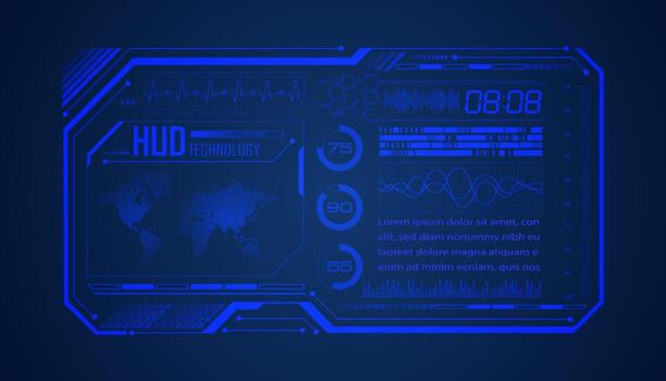fondo de pantalla de tecnología hud moderna con mapa mundial vector