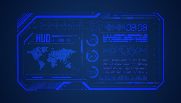 fondo de pantalla de tecnología hud moderna con mapa mundial vector