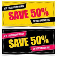 Discount coupon to save money during sale season. Vector template design of discount voucher, ticket, leaflet or flayer for holiday or weekend shopping and Black Friday with price rebate percentage.