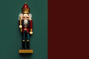 Christmas toys concept. Top view of christmas wooden nutcracker toy solider with space for text photo
