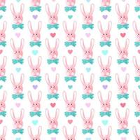 seamless pattern with cute rabbit faces and hearts photo