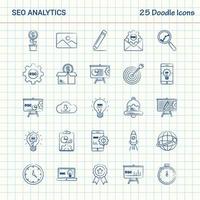 seo analytics 25 iconos de doodle conjunto de iconos de negocios dibujados a mano vector