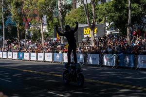 GUADALAJARA, MEXICO - OCTOBER 25 2022 Showrun Aaron Colton, Didier Goirand and ivan Ramirez riding motorcycles photo